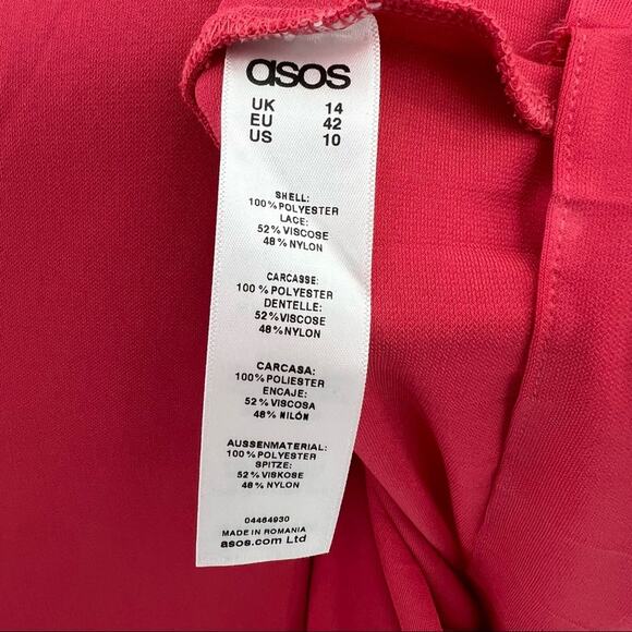 ASOS US 10 Pink Floral Lace Short Sleeve Zip Up Pleated Mini Fit & Flare Dress - Picture 7 of 7